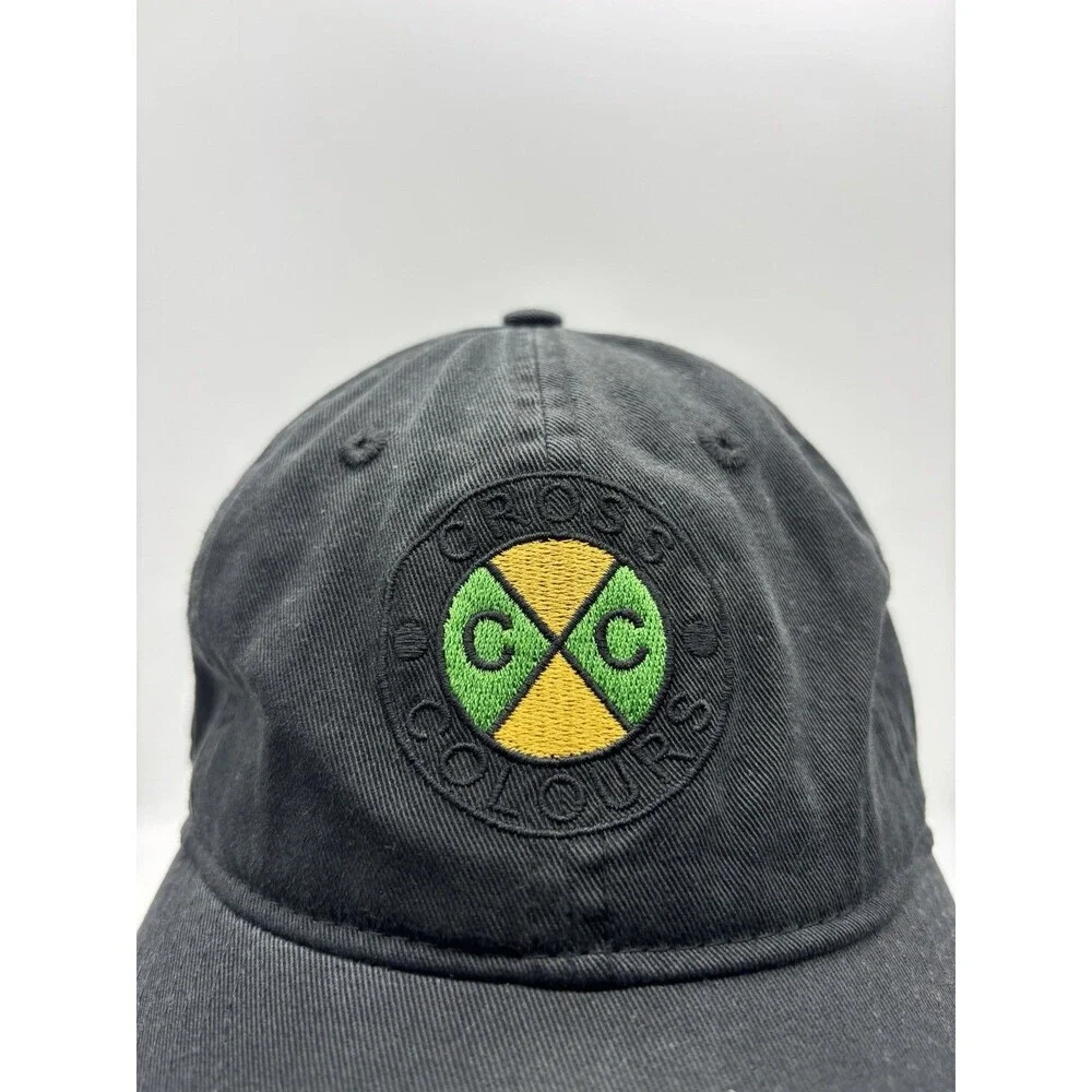 Cross Colours Vintage Style Embroidered Circle Logo Black Dad Hat Strapback